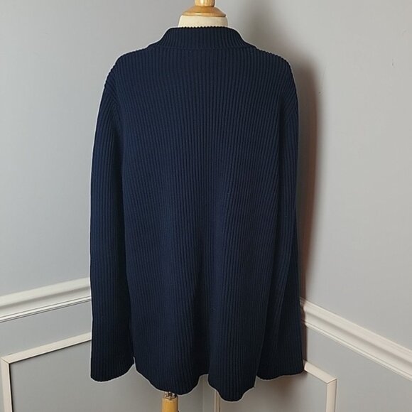LAUREN RALPH LAUREN Navy Knit Double Breasted Nautical Cardigan Sweater Jacket - Picture 3 of 9